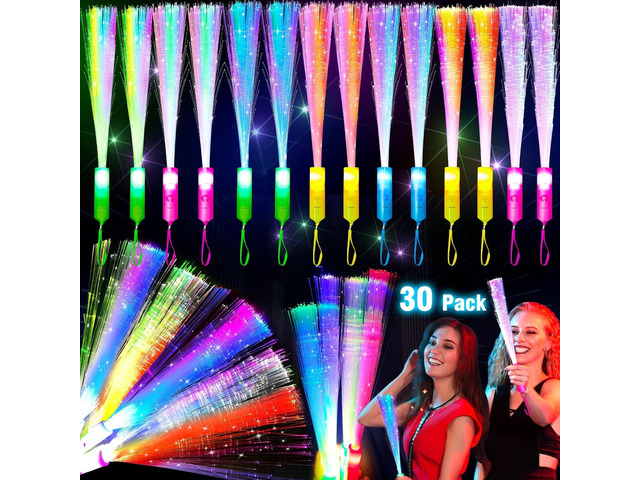 30 Pcs Colorful Glow Fiber Wands,Toys Glow Sticks Bulk Party Pack for Adults,Glow in the Dark 4th of July Party Supplies for Patriotic,football...