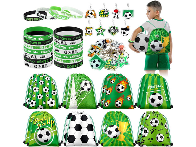Talltalk 48 Pcs Soccer Party Favors Gifts Sets Kids Soccer Team Gift 16 Sets Green Goodie Bags Stuffers Drawstring Backpack Candy Snack Bag...
