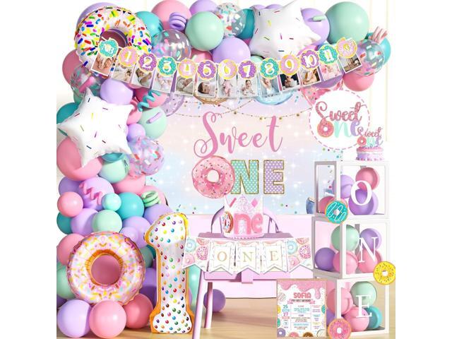 Hombae Sweet One Birthday Party Decorations - 128 PCs Donut Themed Birthday Party Supplies with Sweet One Backdrop, Donut Foil Balloon, Banner,...