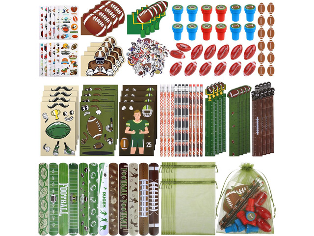 Aneco 340 Piece Football Party Favor Set Football Goodie Bag Stuffers Mini Card Pencil Sharpener Eraser Stamp Slap Bracelet Sticker School...