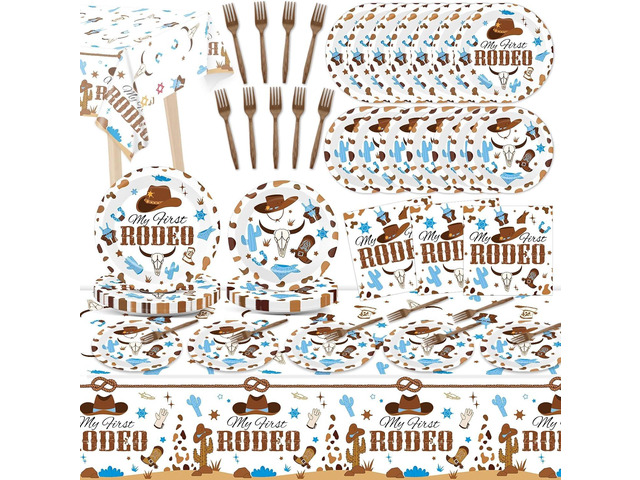 gisgfim 24 Guests My First Rodeo Plates and Napkins First Rodeo Paper Plates Birthday Party Supplies Western Blue Cowboy 1st Rodeo Party Birthday...