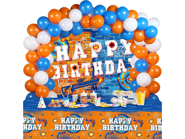 Irenare 62 Pcs Dart Battle Party Decorations - Happy Birthday Supplies with Gun Theme Banner, Tablecloth, Balloons for Kids