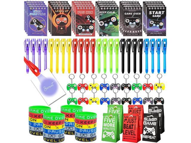 EODVICS 120 Pcs Video Game Party Favors for Kids - Goodie Bag Stuffers with Invisible Ink Pens, Mini Notebooks, Silicone Bracelets, Controller...