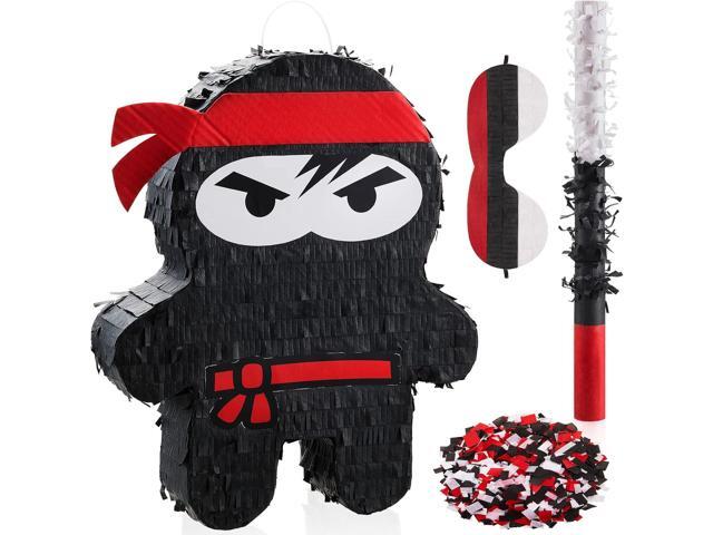 Karate Ninja Pi&ntilde;ata Ninja Birthday Party Supplies with Pi&ntilde;ata Stick Confetti and Blindfold, Warrior Birthday Party Decor for Adults Game Black(16.5...