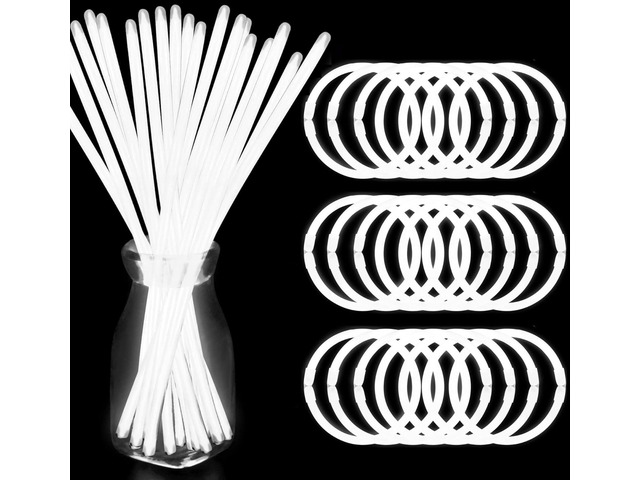 300 PCS White Glow Stick Bracelets Necklaces Bulk 8' Glowsticks with Connectors Glow in The Dark Party Supplies Light Up Neon Party Favor for July...
