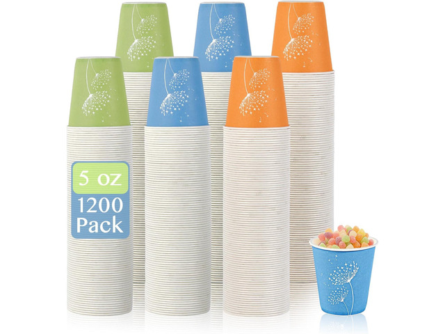 LITOPAK 1200 Pack 5 oz Paper Cups, Colorful Samll Disposable Paper Bathroom Cups for Parties, Travel, and Events