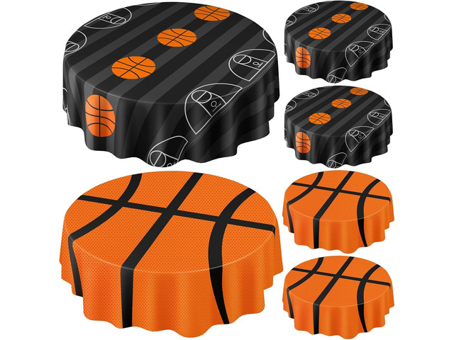 Funnymoom 6 Pack Round Basketball Tablecloth 84 Inch Plastic Basketball Party Decorations Disposable Table Cloth Washable Disposable Circle Table...