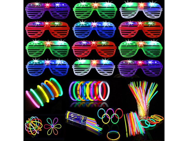 62 Pcs LED Light Up Party Favors 12 Glow Glasses with 50 Glow Sticks Necklaces Bracelets Bulk Light Up Toys for Christmas Easter 4th of July Party...