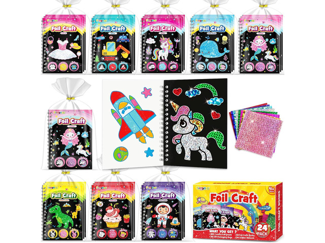FUNNYB & G Foil Art Party Favors for Kids - 24 Pack Foil Art Crafts Kits Coloring Books, Goodie Bag Stuffers Party Favors for Kids 4-8 8-12, Bulk...