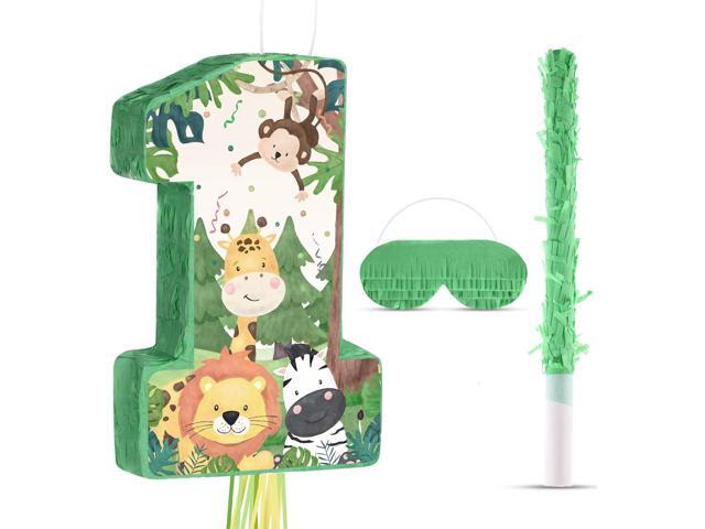 Wild One Piñata Number 1 Pull String Mini Piñata with Blindfold Bat Confetti Wild One 1st Birthday Party Decorations Safari Jungle Party Supplies...