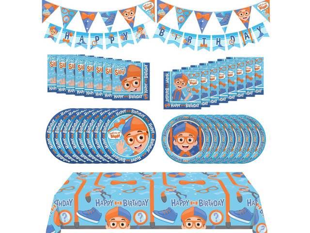 Treasures Gifted Officially Licensed Blippi Birthday Party Supplies - Serves 24 Guests - Complete Set Party Supplies - Blippi Birthday Decorations,...
