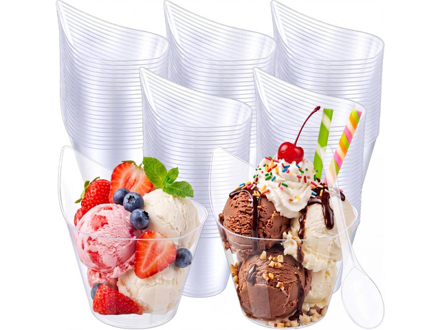 150 Pack 7 oz Clear Plastic Dessert Cups with Tasting Spoons, Appetizer Cups Yogurt Parfait Bowls with Spoons for Party Supplies Catering Chocolate...