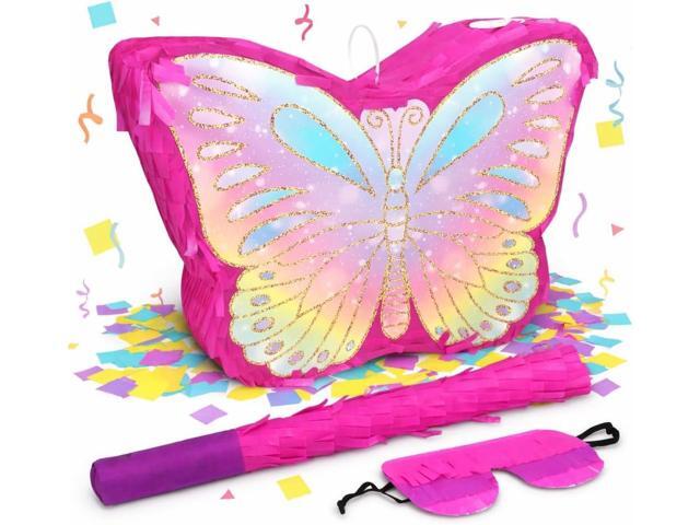 Butterfly Pinata Party Game Set Colorful Birthday Party Decoration with Stick & Blindfold, Spring Theme Party Supplies for Girls Celebration (16 x...