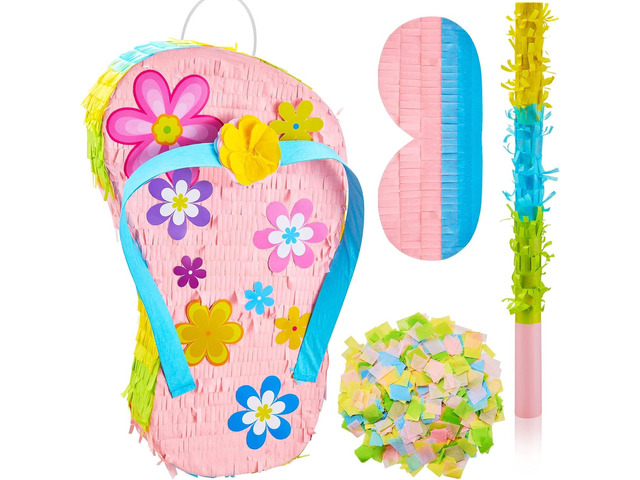 Sotiff 17' Flip Flop PiÃ±ata Summer Luau PiÃ±ata for Summer Pool Birthday Party Baby Shower Decorations Party Supplies with Stick Eye Mask Confetti