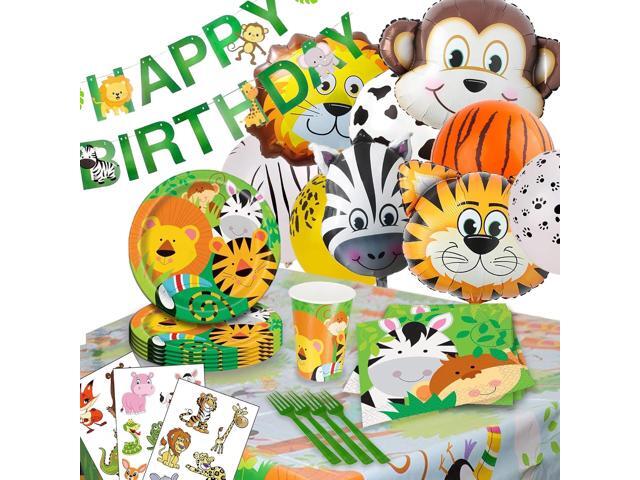 Jungle Party Supplies, Safari Birthday Decorations - Safari Theme Balloons, Birthday Banner, Paper Plates, Cups, Napkins, Forks, Tablecloth, Zoo...