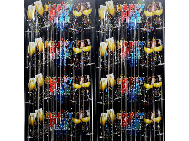 GOER Foil Curtain Backdrop for New Year Eve Party Decorations Metallic Tinsel New Year Theme Photo Booth Props (5 Pcs)