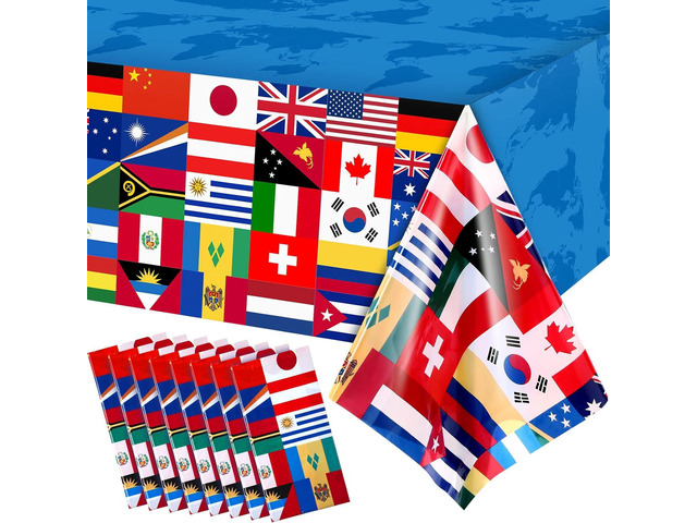 FuWeave 8 Pack International Flag Table Cover Patriotic Table Cloth World Country Flags Plastic Tablecloth for Festival Events Celebration Party...