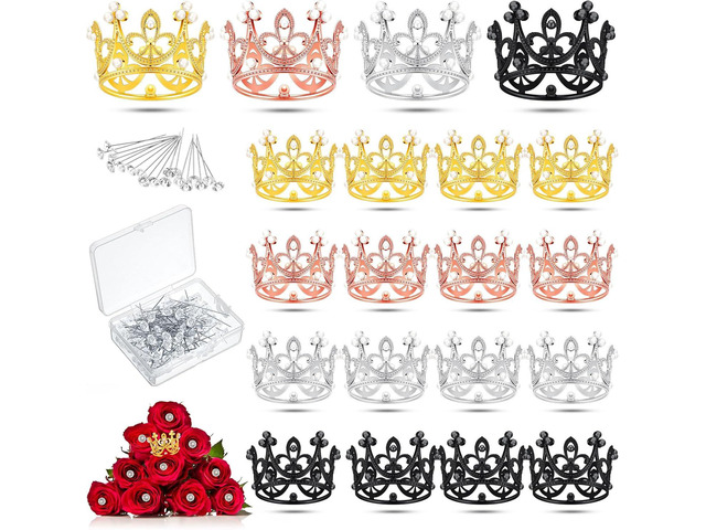 Sureio 100 Pcs Bouquet Wedding Corsages Pins for Flowers and 20 Pcs Crown Cake Topper Flower Rhinestone Head Pins Mini Tiara Birthday Cake Topper...