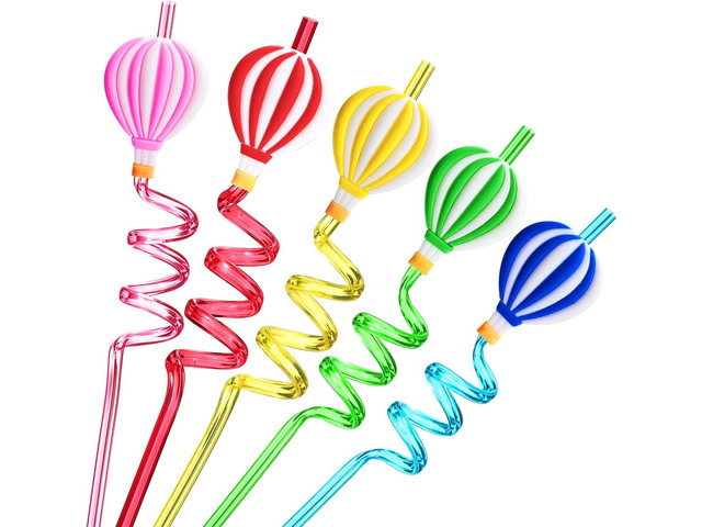 25 Hot Air Balloon Drinking Straws with 2 PCS Straws Cleaning Brush for Birthday Party Supplies Favors Girl Baby Shower Decorations