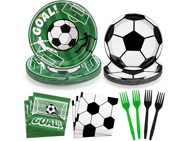 Miucat 96 Pcs Soccer Party Decorations, Soccer Plates and Napkins Party Supplies, Disposable Tableware for Soccer Sports Themed Birthday Party...