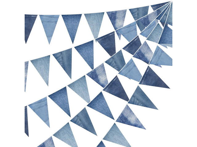 HESTYA 5 Pack 49 Ft Denim Pennant Banner, Blue Jean Theme Triangle Garland, Cowboy Western Party Decorations, Rustic Farmhouse Bunting for Baby...