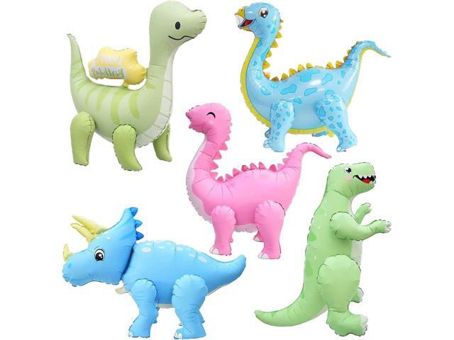 LilyZheng 3D Dinosaur Balloons, 5-Pack Self-Standing Pastel Foil Dino Balloons, Inflatable Dinosaur Party Decorations for Kids Birthday, Jurassic...
