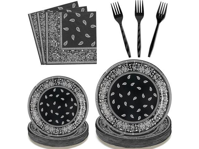 K1tpde 96PCS Cholo Bandana Party Tableware Set, Gangsta Theme Paper Plates, Western Cowboy Birthday Decorations Included Disposable Dinnerware...