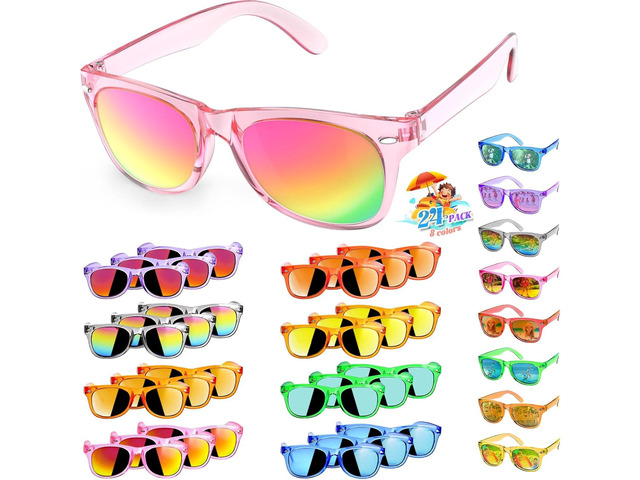 24 Pack Kids Sunglasses Bulk Party Favors - Goodie Bags Stuffers for Children Age 3-8,Boy Girl Neon Glasses with UV400 Protection,Birthday...