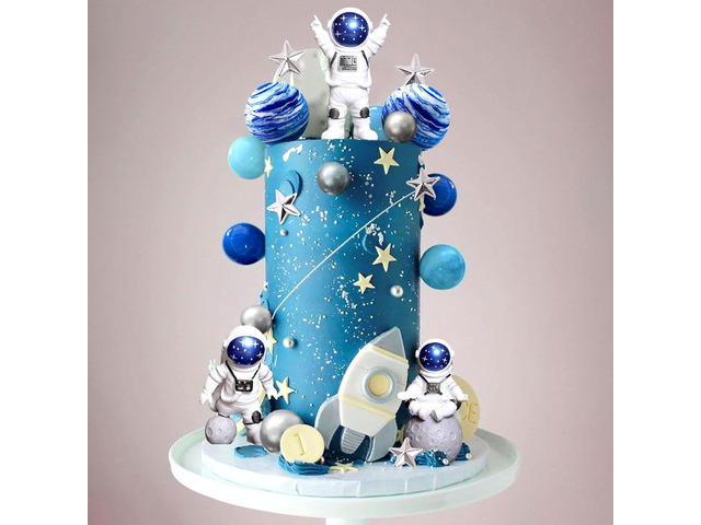 LaVenty Space Cake Toppers Outer Space Astronaut Rocket Stars Cake Decorations for Birthday Party Supplies Baby Shower