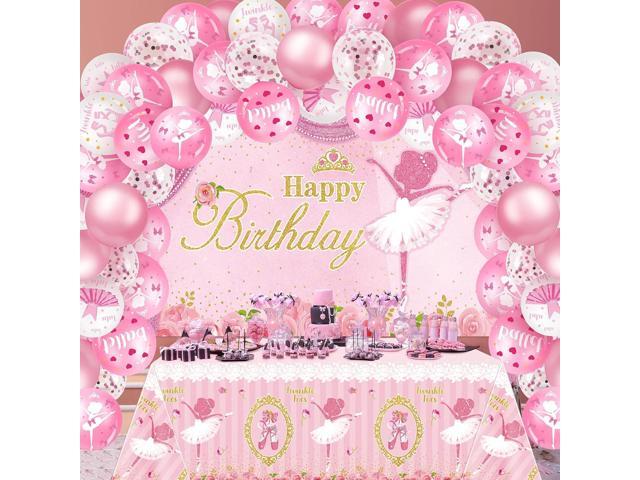 50 Pcs Ballerina Birthday Party Supplies Ballerina Tablecloths Ballet Balloon Backdrop Tutu Girl Birthday Party Decorations Pink Balloon Arch Kit...