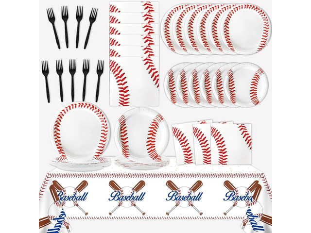 24 Guests Baseball Birthday Party Supplies Plates Napkins Tablecloths Baseball Party Decorations Sports Theme Paper Disposable Tableware Set...