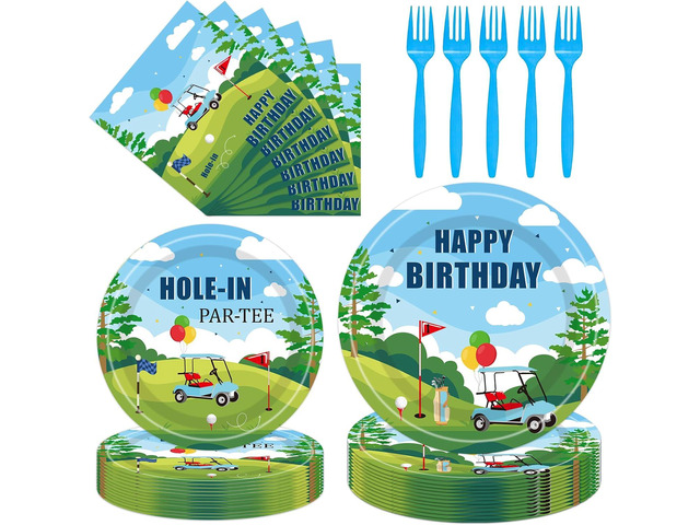 Golf Party Plates Napkins - 96 PCs Blue Green Forks Paper Disposable Tableware Set Golf Theme Birthday Sports Happy Birthday Party Decorations...