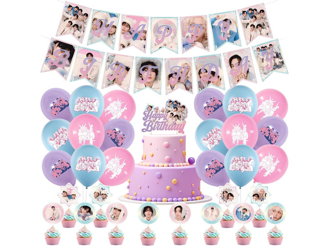 Birthday Party Supplies,MeiYiYou Birthday Decorations Set - Banners,Cake Toppers,21PCS Cupcake Toppers Perfect for Boys and Girls(Pink)