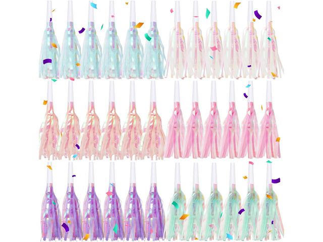 72 pcs Party Blowers, Noise Makers Glitter Metallic Fringed Party Horns for Birthday Blow Horns Graduation Sporting Party Favors Supplies