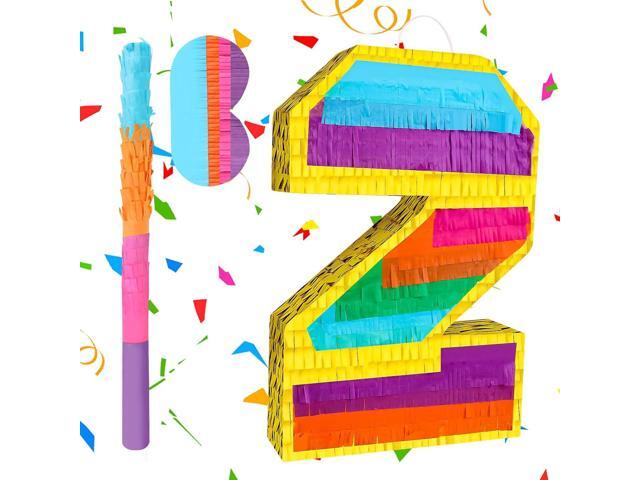Rainbow Number 2 Pinata Birthday Decorations for Kids, Rainbow Pinata with Bat Stick Blindfold for Boys Girls 2th Birthday Celebrations Baby Shower...