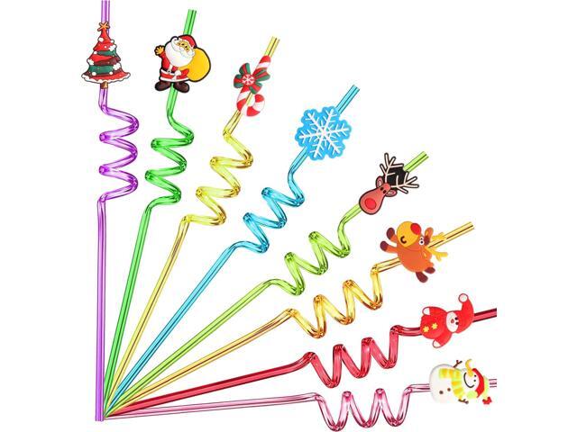 24 Christmas Party Favors for Kids, Christmas Party Decorations Supplies, Xmas Candy Bags Supplies, Christmas Goodie Gifts, Drinking Straws with 2...