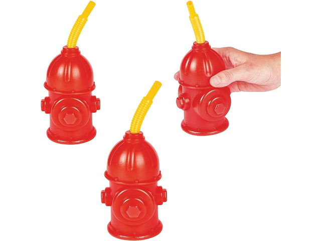 Fun Express Pack of 8 Straw Fire Hydrant Cups with Lids, Reusable 9 oz, BPA Free Plastic, Fire Truck Party Supplies Cups and Firefighter Birthday...