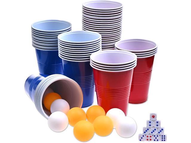 GOLDGE 60 Packs 16 Oz Plastic Party Cups Reusable in Red and Blue with 10 Pack ping Pong Balls, Cup Pong Game Set for Drinks, Soda, Punch,...