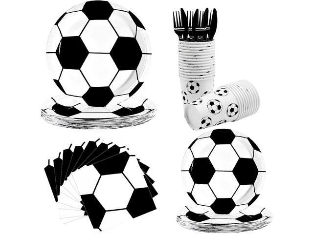 144Pcs Soccer Party Supplies Soccer Birthday Party Tableware Set Serve 24 Guests include Paper Plates Napkins Cups Knives Forks For Birthday Baby...