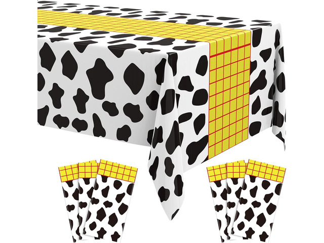 Hosuly 6 Pcs Story Tablecloth Story Birthday Party Decorations Cow Printed Table Cover Boy Baby Shower Decorations Cartoon Inspired Party Supplies...
