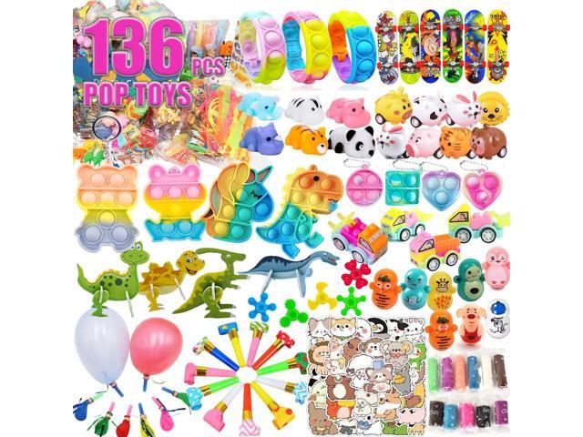 136 Pcs Pop Kids Party Favors Toys Bulk,5-in-1 Classroom Prize Box for 4-10 Ages Boys Girls,Carnival Treasure Box Stuffers Fidget Pop Its,Arts &...