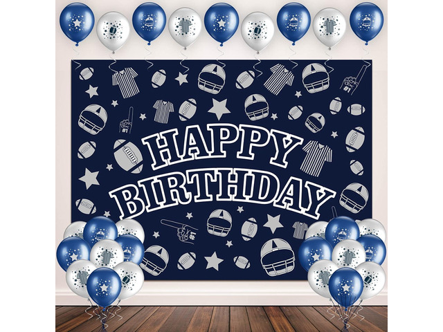 Oudain 22 Pcs Cowboy Birthday Party Supplies Set Include 1 Cowboy Backdrop 20 Birthday Balloons 1 Ribbon Navy Blue Football Birthday Decoration for...