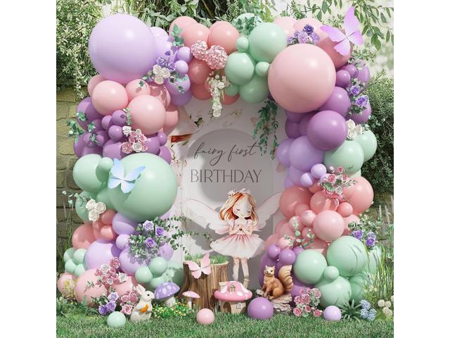 Fairy Wonderland Balloon Arch Kit, 128Pcs Pastel Pink Purple Green Balloon Garland Kit for Baby Girls Fairy First Birthday Spring Garden Tea Party...