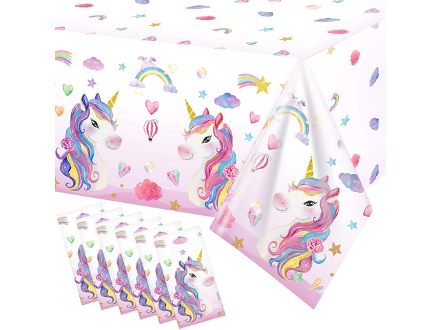 Tiamon 6 Pieces Unicorn Table Cloth Disposable Unicorn Table Covers Larger Plastic Rectangle Tablecloths for Baby Shower Birthday Themed Party...