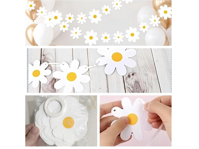 4 Packs Daisy Banner Garland Groovy Hippie Boho Birthday Decor Daisy Party Decoration Spring Flower Hanging Banner Daisy Paper Cutouts for Girl...