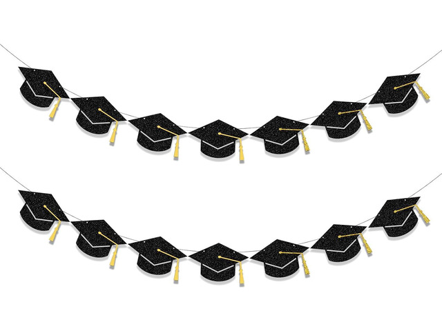 Tinbax Graduation Decorations Class of 2026 Party Supplies - Graduation Grad Caps Banner (Pre-Strung)