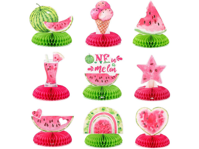 9 Pcs Watermelon Table Decor One in a Melon Birthday Party Decorations 1st Watermelon Party Decorations Honeycomb Centerpieces Summer Fruit Decor...