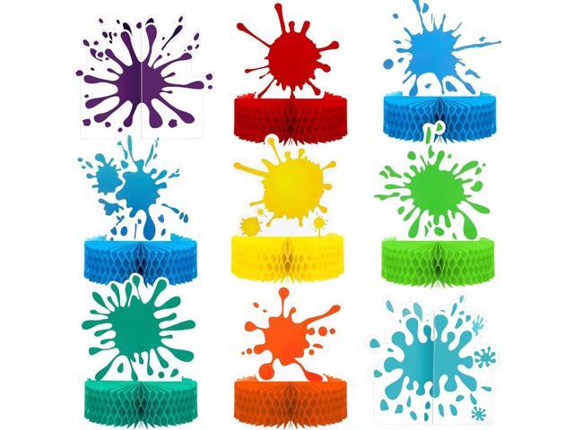 Epakh 9 Pcs Paint Splatter Honeycomb Centerpieces Colorful Art Slime Decoration 3D Painting Table Toppers for Art Paint Birthday Party Table...