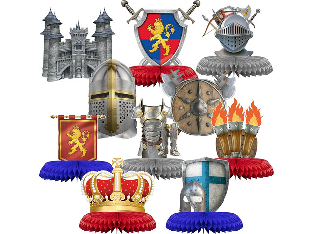 Gersoniel 10 Pcs Medieval Knight Birthday Party Decorations Castle Honeycomb Centerpiece Castle Table Topper for Medieval Knight Princess Theme...