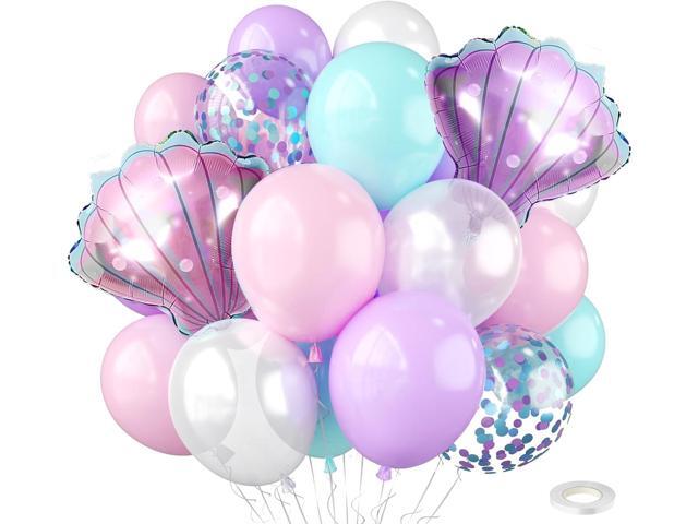 Mermaid Balloons with Seashell Foil Balloons,Pastel Pink Purple Teal Pearl White Confetti Balloons,for Birthday Decorations Sea Theme Baby Shower...